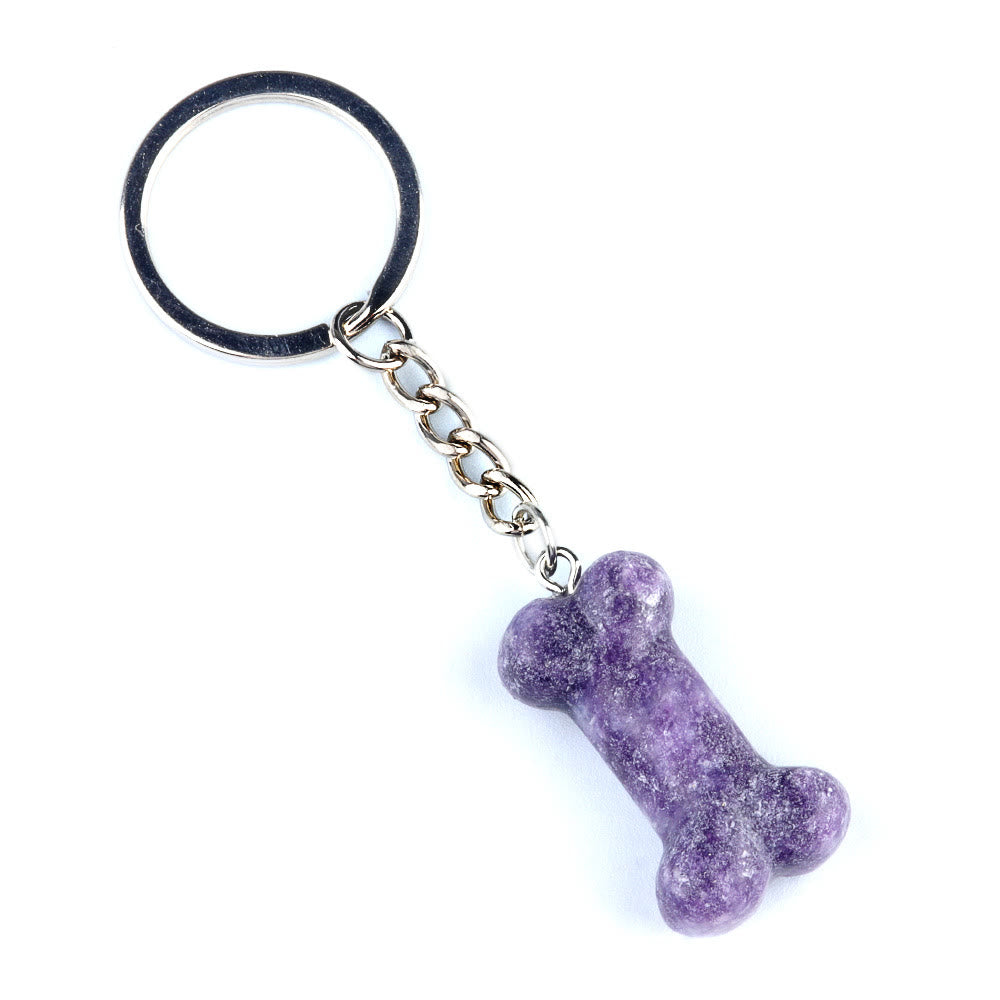 Olivenorma Vibrant Color Natural Crystal Bone Shaped Keychain - Lepidolite - image 41