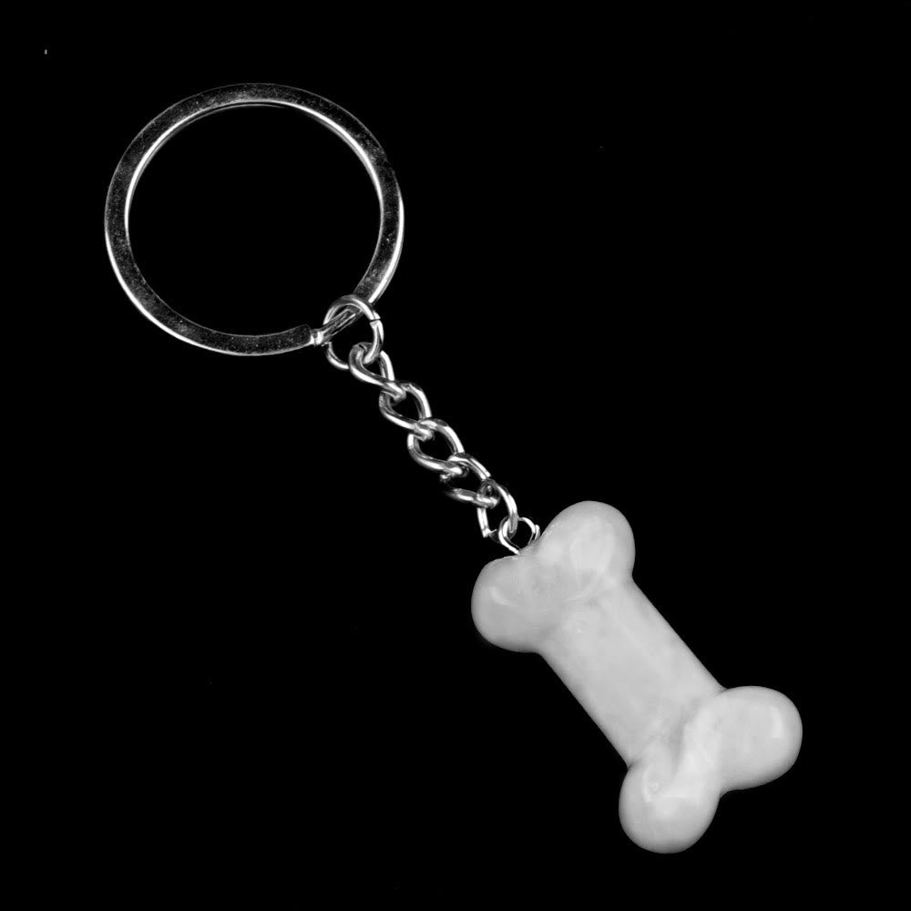 Olivenorma Vibrant Color Natural Crystal Bone Shaped Keychain - White Opalite - image 38