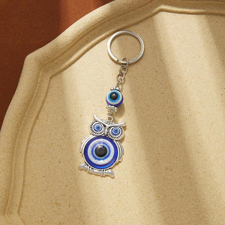 Olivenorma Creative Keychain with Blue Evil Eye & Animal/Plant Details - Owl - image 4