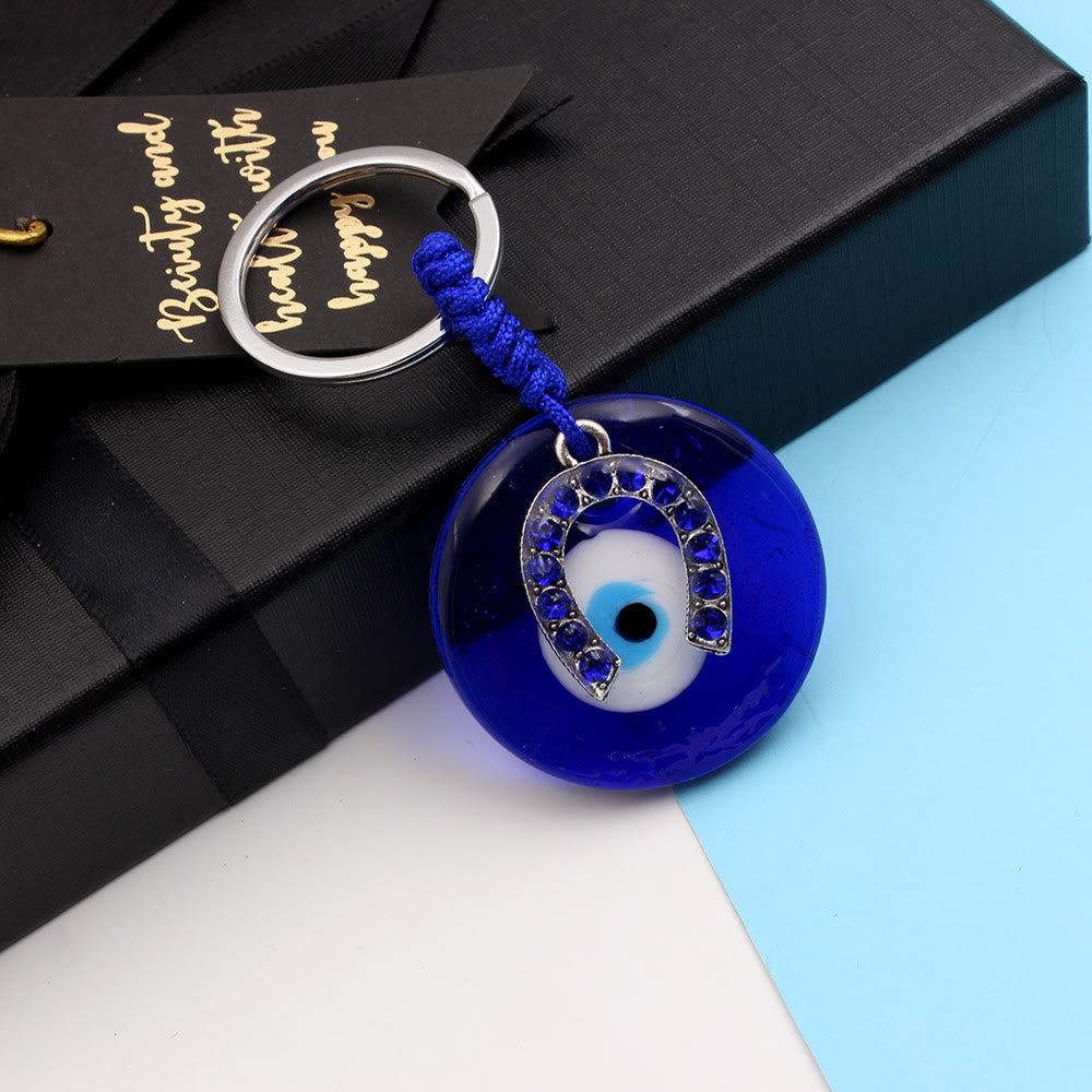 Olivenorma Blue Evil Eye Keychain with Diverse Decorative Charms - Horseshoe Shaped - image 2
