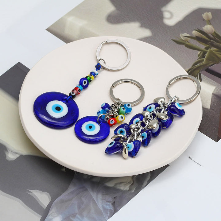 Olivenorma Vibrant Blue Heart Evil Eye Keychain with Multiple Charms - Mixed - image 0
