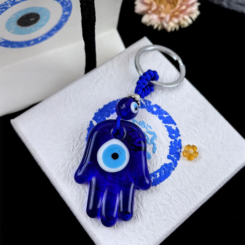 Olivenorma Protective Two-Colored Evil Eye Keychain - Assorted Shapes - Blue Hamsa - image 1