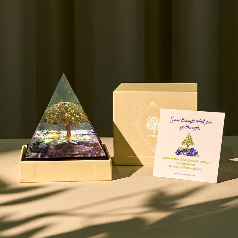 Olivenorma Tree of Harmony-Charoite & Peridot Orgone Pyramid - 10*10cm (With Card) - YES PLEASE $8 - image 0