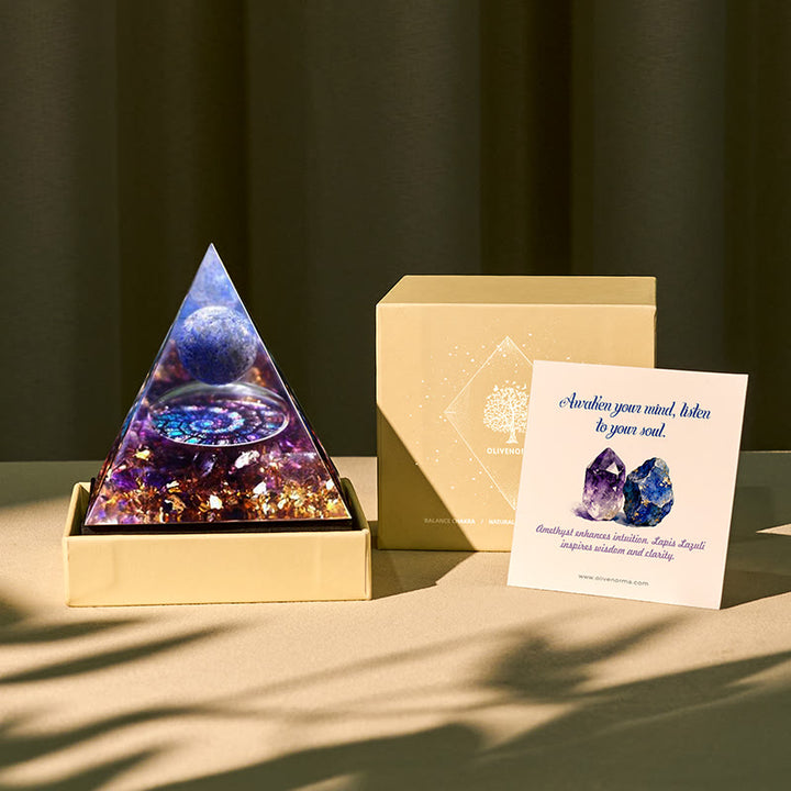 Olivenorma Celestial Gateway-Amethyst & Lapis Lazuli Sphere Orgone Pyramid - 10cm (With Card) - YES PLEASE $8 - image 0