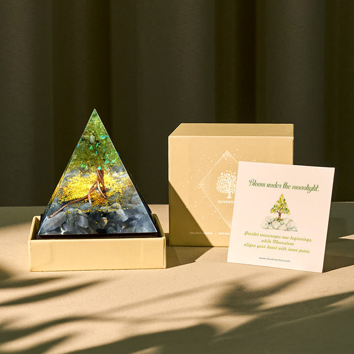 FREE Today: Moonlit Growth Peridot & Grey Moonstone Orgone Pyramid - 5*5cm (With Card) - image 0