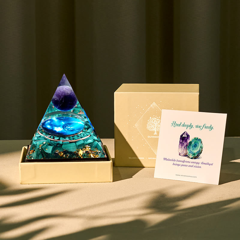 FREE Today: Mystic Union Amethyst & Malachite Orgone Pyramid - 5*5cm (With Card) - image 0