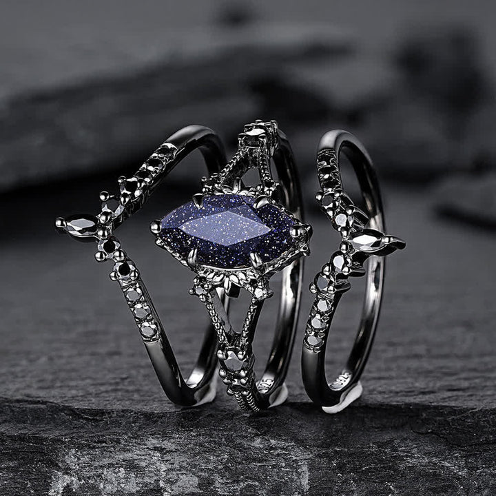 FREE Today: Black Gold 3Pcs Marquise Cut Blue Sandstone Ring - image 2