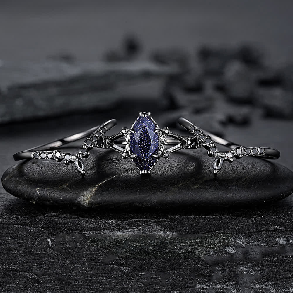 FREE Today: Black Gold 3Pcs Marquise Cut Blue Sandstone Ring - image 5