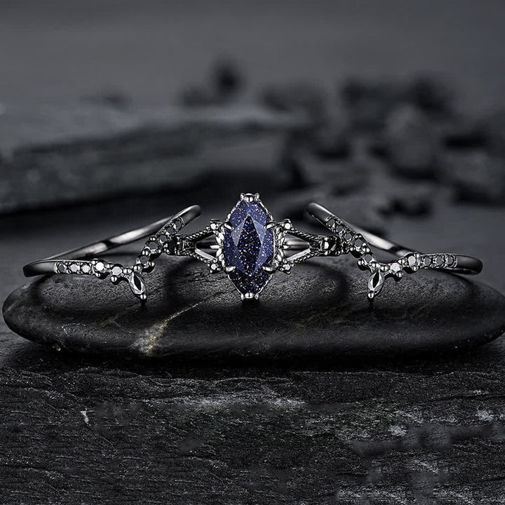 FREE Today: Black Gold 3Pcs Marquise Cut Blue Sandstone Ring - image 5