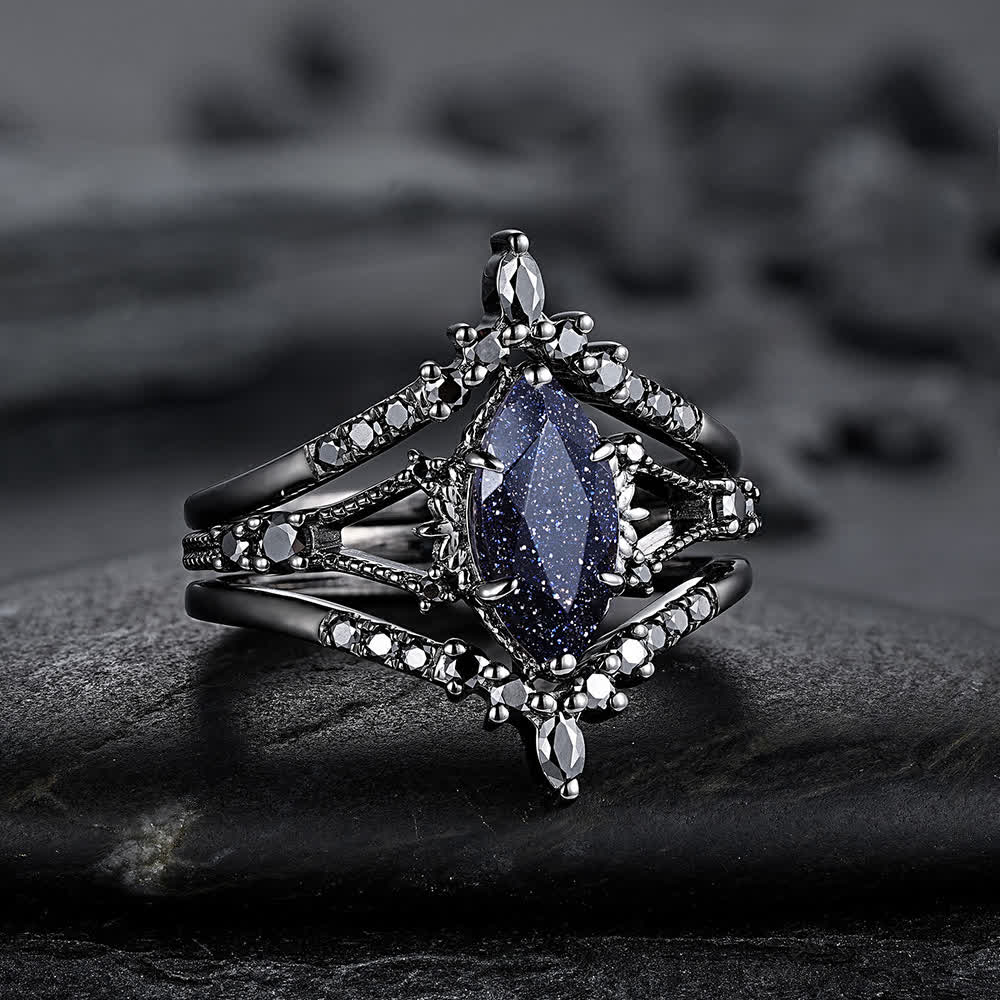 FREE Today: Black Gold 3Pcs Marquise Cut Blue Sandstone Ring - image 4
