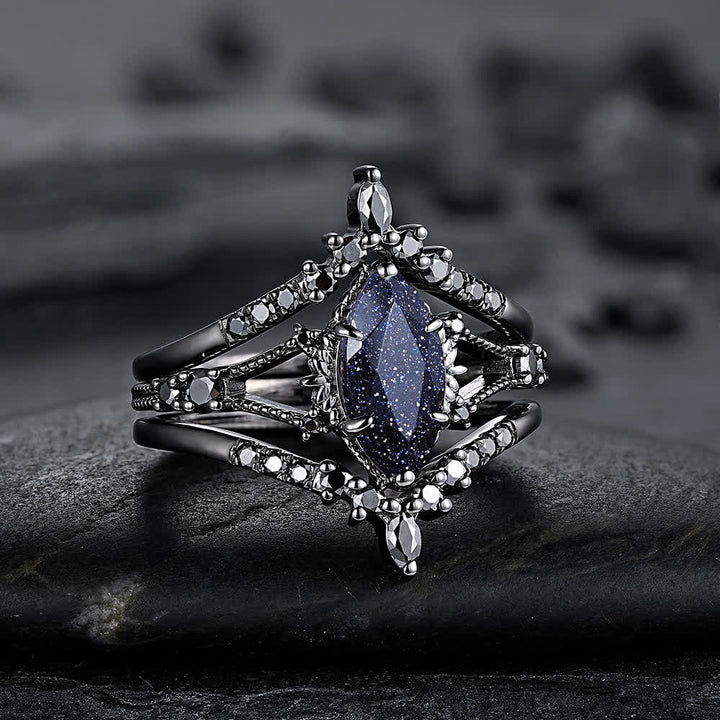 FREE Today: Black Gold 3Pcs Marquise Cut Blue Sandstone Ring - image 4