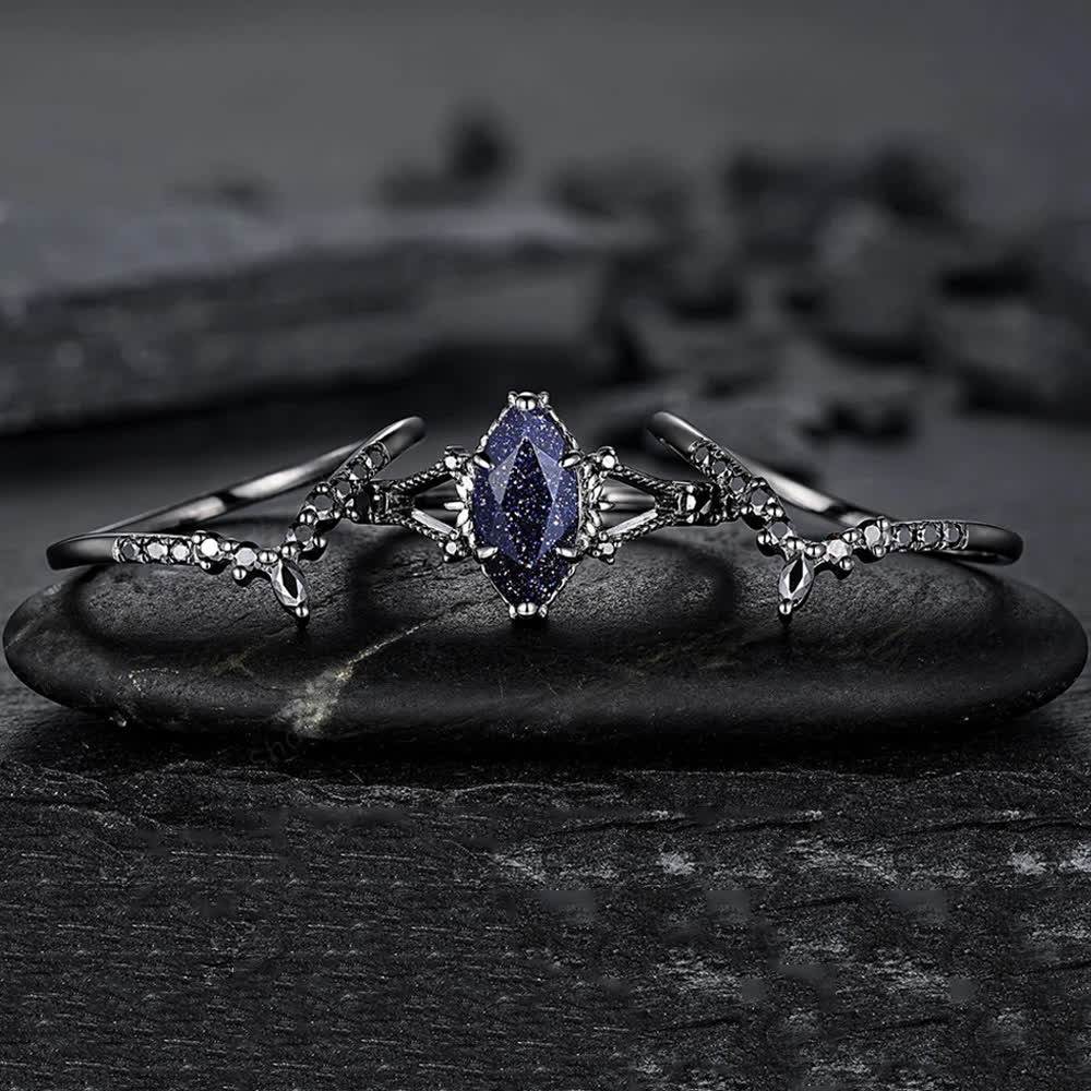 FREE Today: Black Gold 3Pcs Marquise Cut Blue Sandstone Ring - image 6