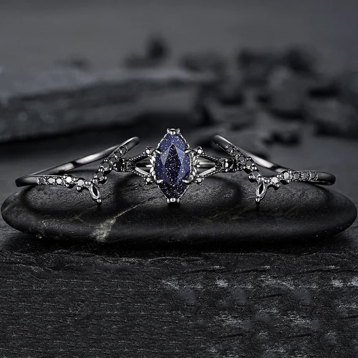 FREE Today: Black Gold 3Pcs Marquise Cut Blue Sandstone Ring - image 6