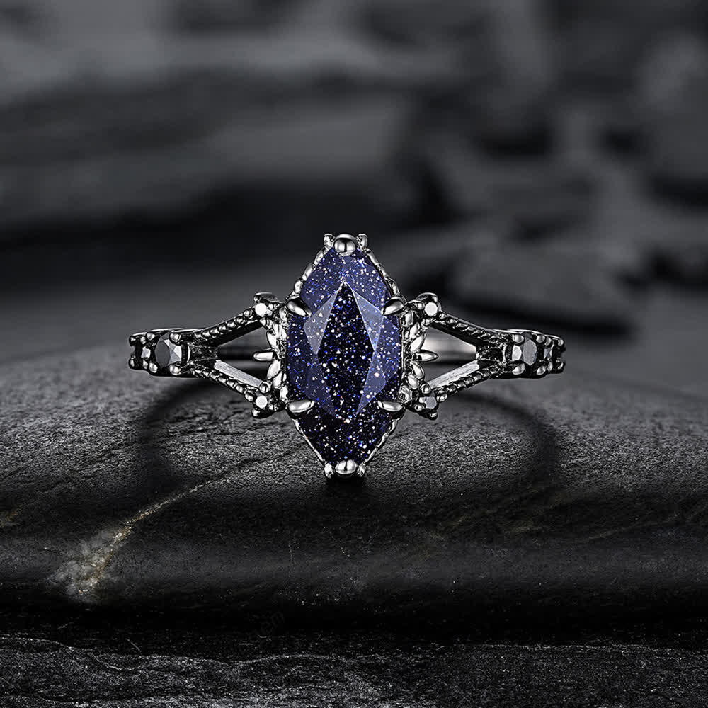 FREE Today: Black Gold 3Pcs Marquise Cut Blue Sandstone Ring - image 7