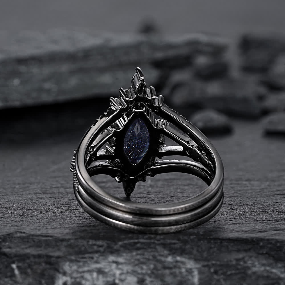 FREE Today: Black Gold 3Pcs Marquise Cut Blue Sandstone Ring - image 3