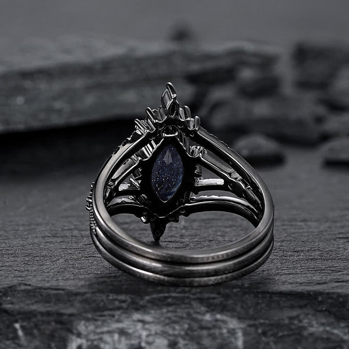 FREE Today: Black Gold 3Pcs Marquise Cut Blue Sandstone Ring - image 3
