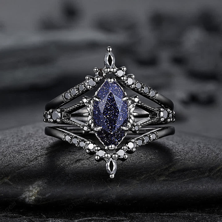 FREE Today: Black Gold 3Pcs Marquise Cut Blue Sandstone Ring - US 11 - image 0