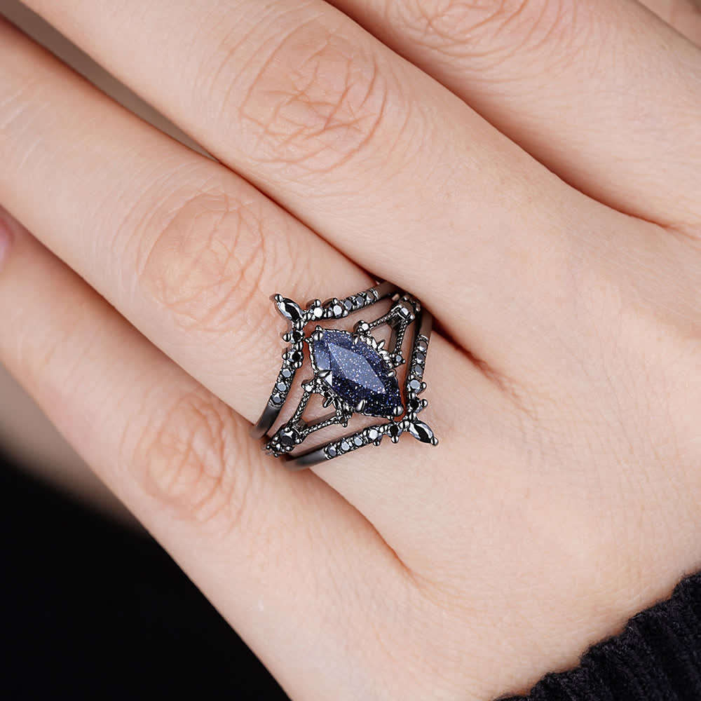 FREE Today: Black Gold 3Pcs Marquise Cut Blue Sandstone Ring - image 1