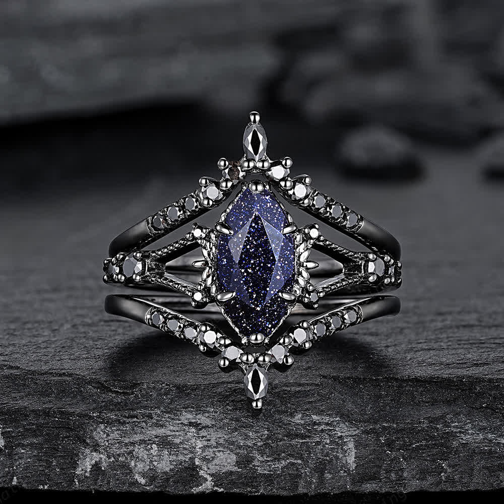 FREE Today: Black Gold 3Pcs Marquise Cut Blue Sandstone Ring - image 8