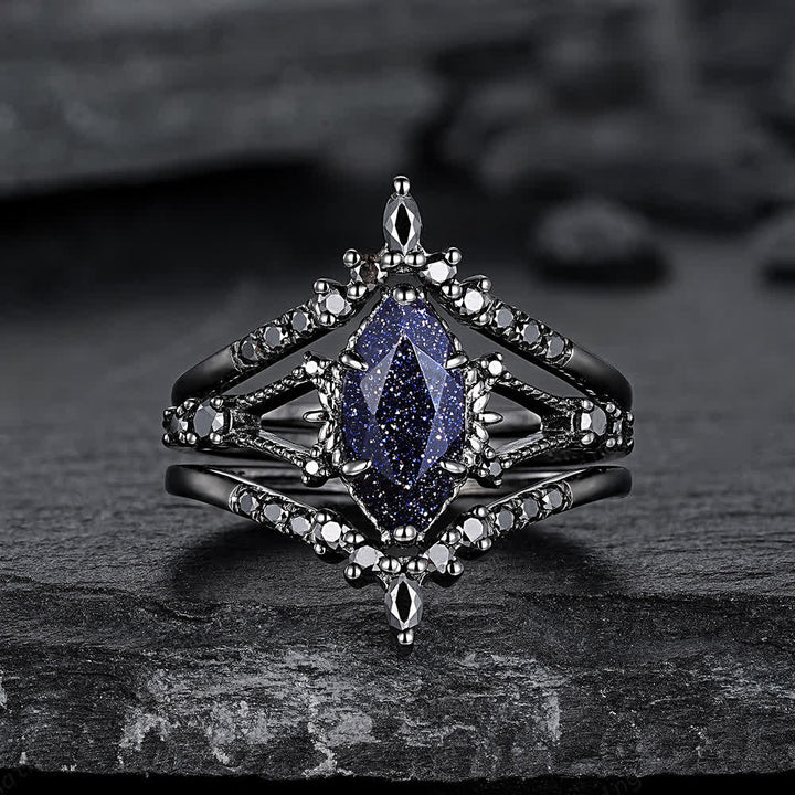 FREE Today: Black Gold 3Pcs Marquise Cut Blue Sandstone Ring - image 8