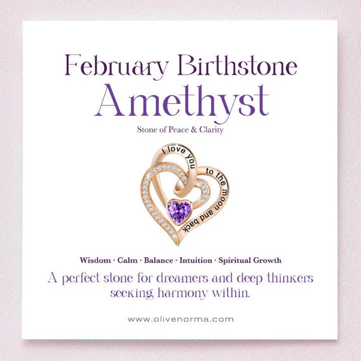 FREE Today: "I Love You to the Moon and Back" – Eternal Hearts Birthstone Necklace - Rosegold - February - Card Style Two - image 37