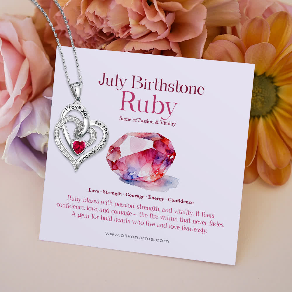 FREE Today: "I Love You to the Moon and Back" – Eternal Hearts Birthstone Necklace - Silver - July - Card Style One - image 12