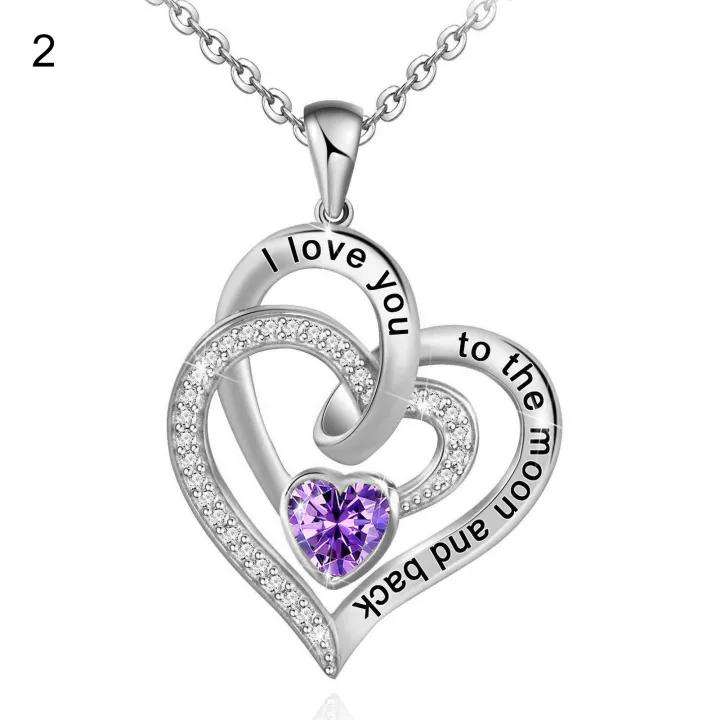 FREE Today: "I Love You to the Moon and Back" – Eternal Hearts Birthstone Necklace - Silver - February - Card Style Two - image 18