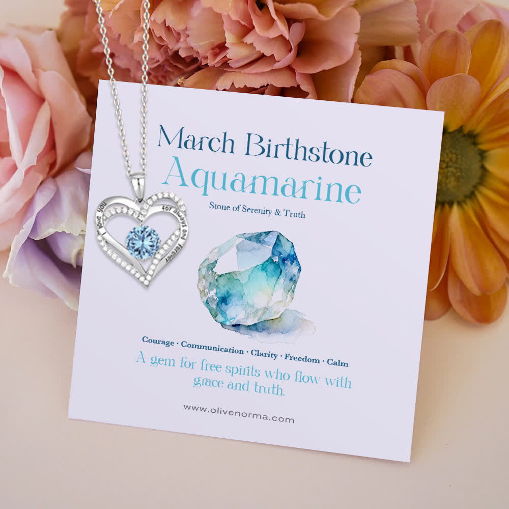 FREE Today: "I Love You Always and Forever" – Forever Love Birthstone Heart Necklace - Silver - March - With Birthstone Card - image 9