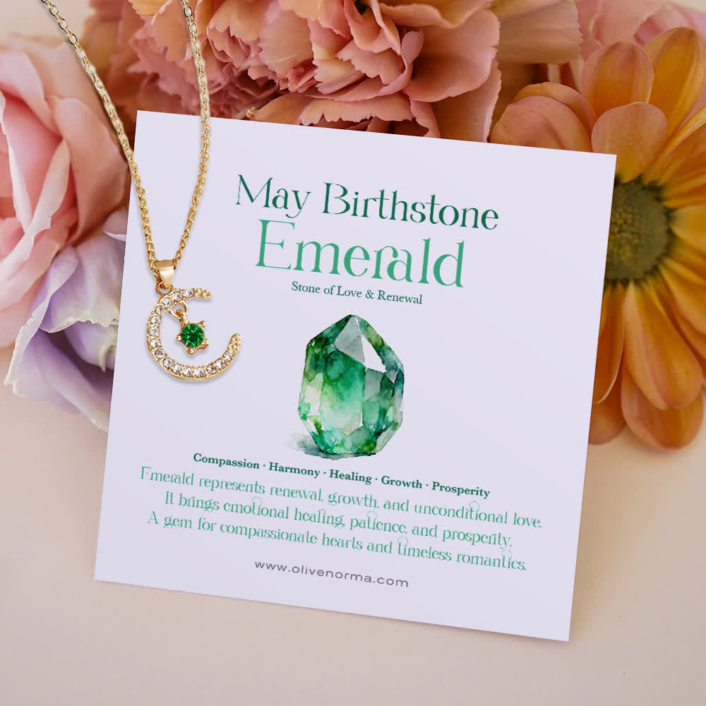 Olivenorma Month Birthstone Star Creative Gift Card Necklace - May-Green Zircon - With Birthstone Card - image 4