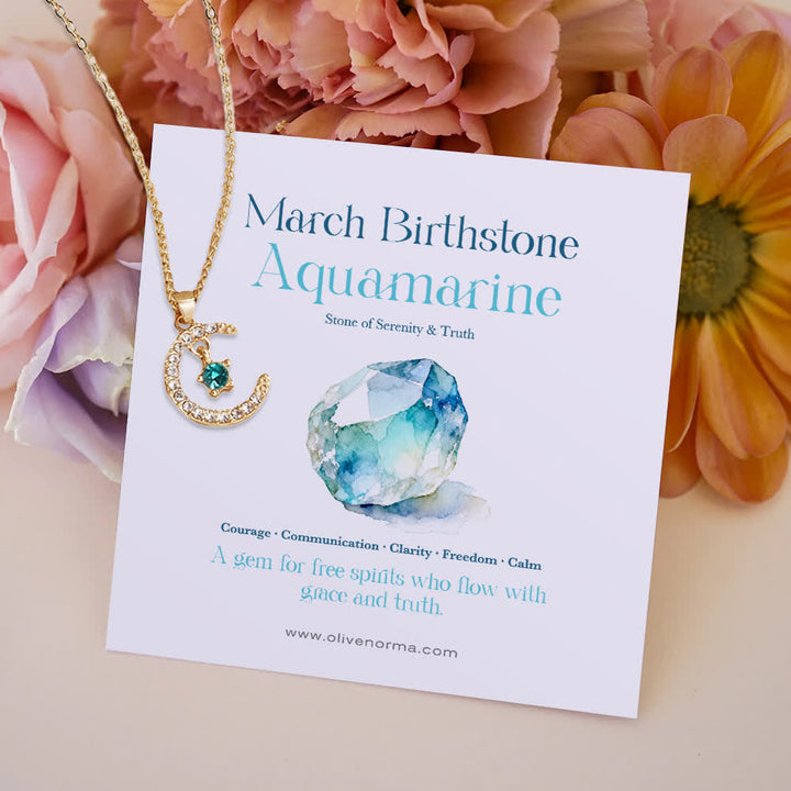 Olivenorma Month Birthstone Star Creative Gift Card Necklace - March-Aquamarine - With Birthstone Card - image 3