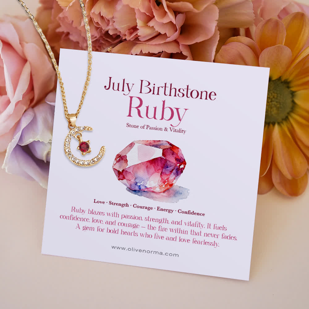 Olivenorma Month Birthstone Star Creative Gift Card Necklace - July-Red Zircon - With Birthstone Card - image 9