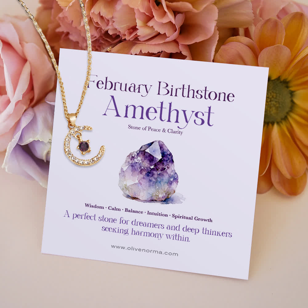 Olivenorma Month Birthstone Star Creative Gift Card Necklace - February-Amethyst - With Birthstone Card - image 2