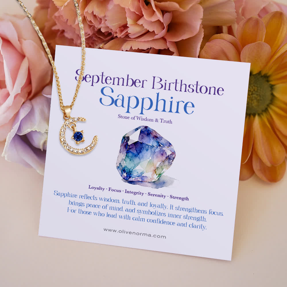 Olivenorma Month Birthstone Star Creative Gift Card Necklace - September-Dark Blue Zircon - With Birthstone Card - image 11