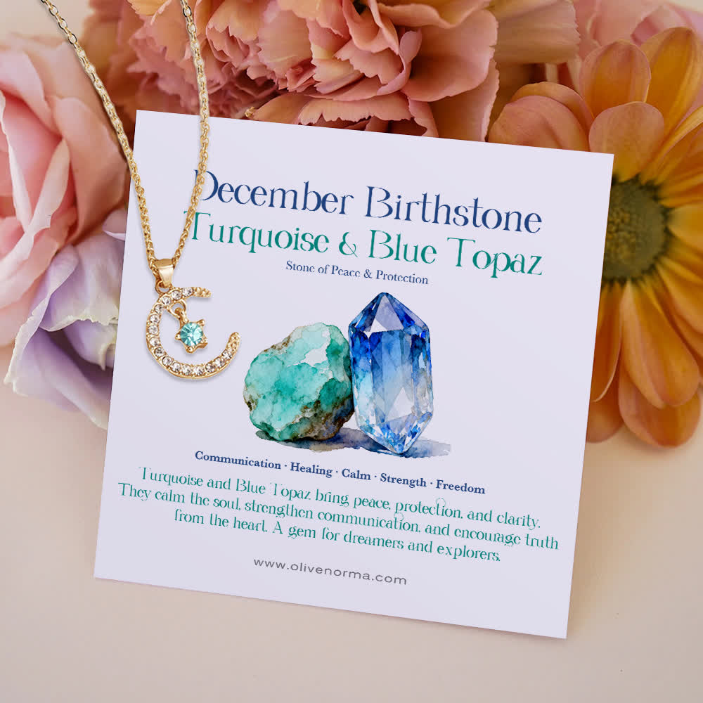 Olivenorma Month Birthstone Star Creative Gift Card Necklace - December-Sky Blue Zircon - With Birthstone Card - image 14