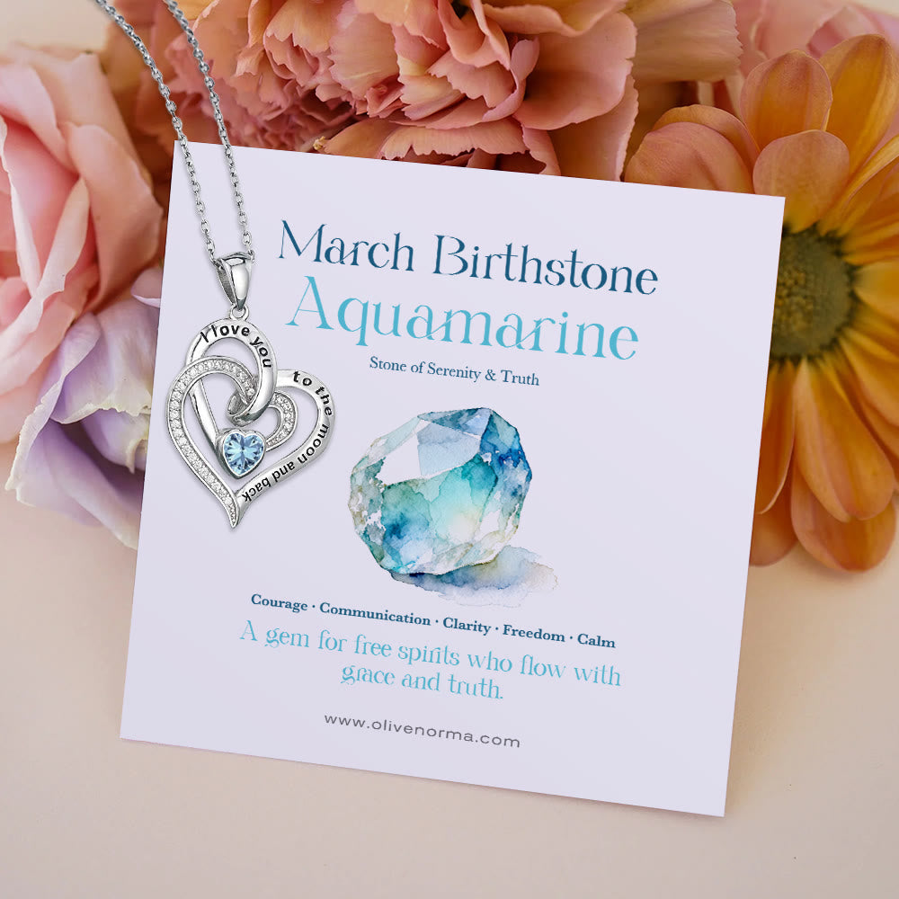 Olivenorma Hearts and Hearts Birthstone Gift Card Necklace - Silver - March - With Birthstone Card - image 4
