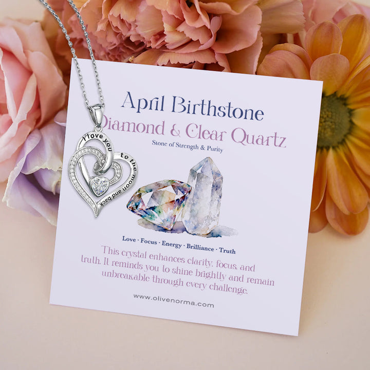 Olivenorma Hearts and Hearts Birthstone Gift Card Necklace - Silver - April - With Birthstone Card - image 6