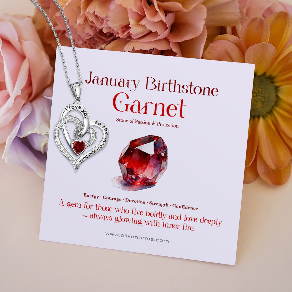 Olivenorma Hearts and Hearts Birthstone Gift Card Necklace - Silver - January - With Birthstone Card - image 0