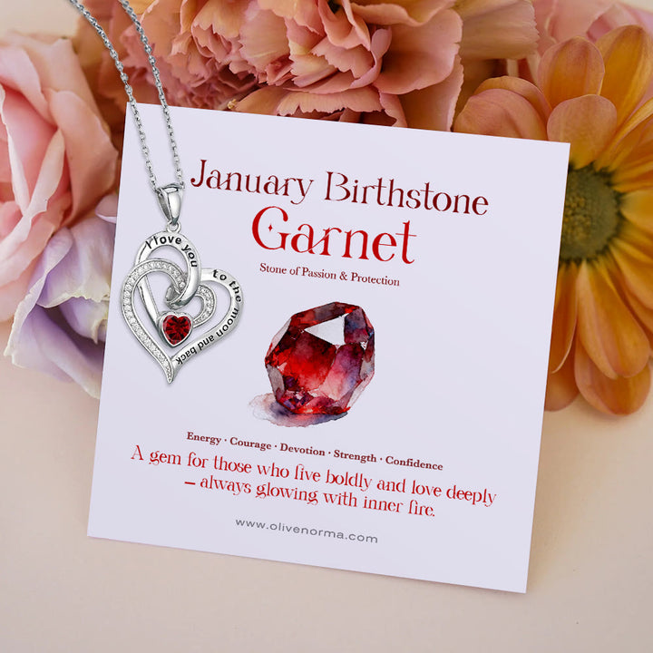 Olivenorma Hearts and Hearts Birthstone Gift Card Necklace - Silver - January - With Birthstone Card - image 0