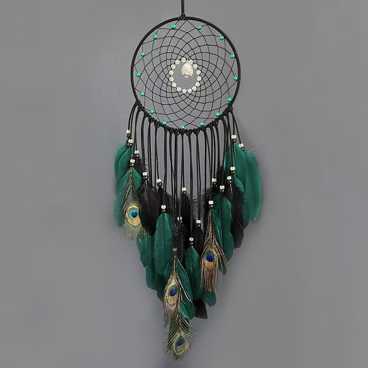 Olivenorma Glow Beads Handmade Peacock Feather Dream Catcher - Style 2 - image 1