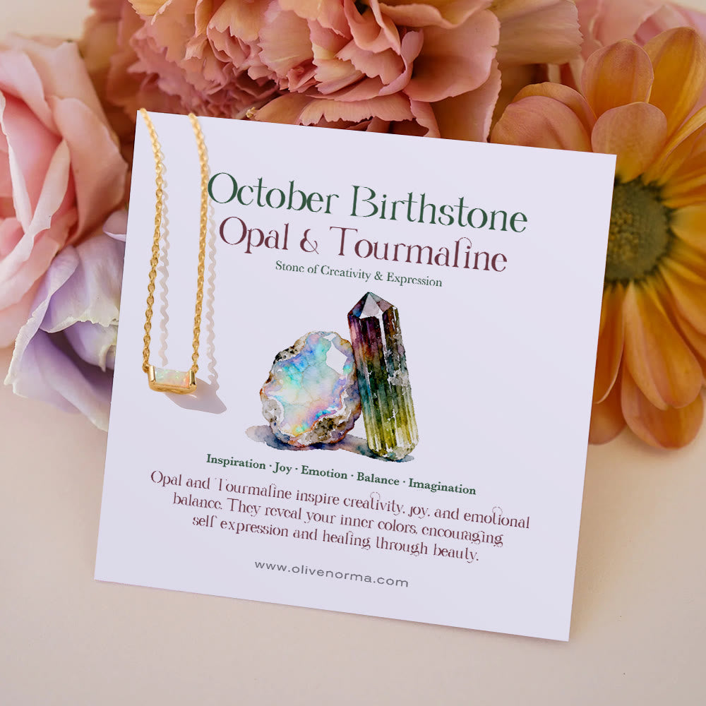 Olivenorma Simple Rectangular Birthstone Pendant Stainless Steel  Gift Card Necklace - Opal - With Birthstone Card - image 12