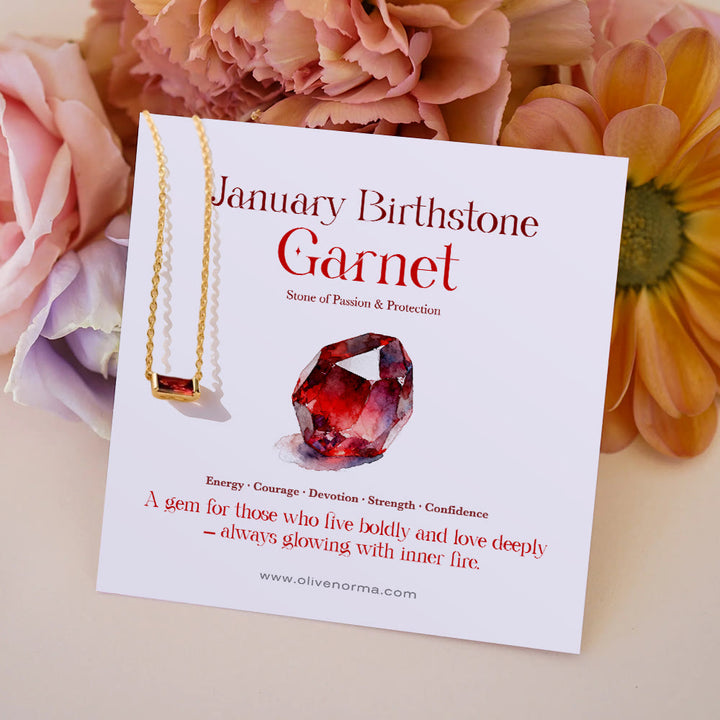 Olivenorma Simple Rectangular Birthstone Pendant Stainless Steel  Gift Card Necklace - Garnet - With Birthstone Card - image 4