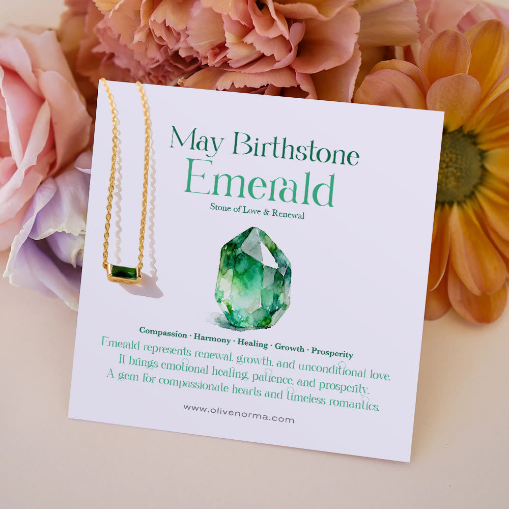 Olivenorma Simple Rectangular Birthstone Pendant Stainless Steel  Gift Card Necklace - Emerald - With Birthstone Card - image 7