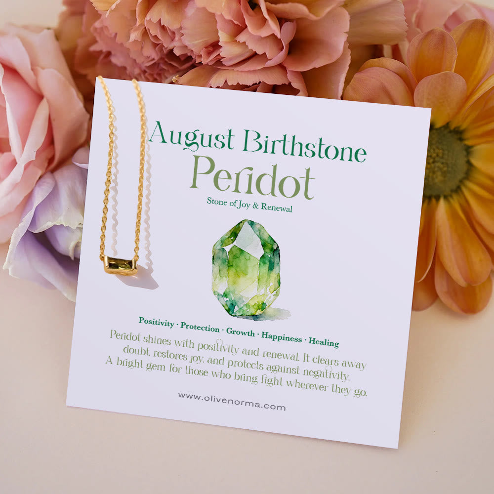 Olivenorma Simple Rectangular Birthstone Pendant Stainless Steel  Gift Card Necklace - Peridot - With Birthstone Card - image 10