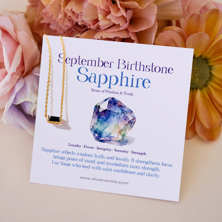 Olivenorma Simple Rectangular Birthstone Pendant Stainless Steel  Gift Card Necklace - Sapphire - With Birthstone Card - image 8