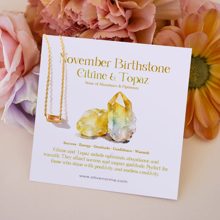 Olivenorma Simple Rectangular Birthstone Pendant Stainless Steel  Gift Card Necklace - Blue Zircon - With Birthstone Card - image 14