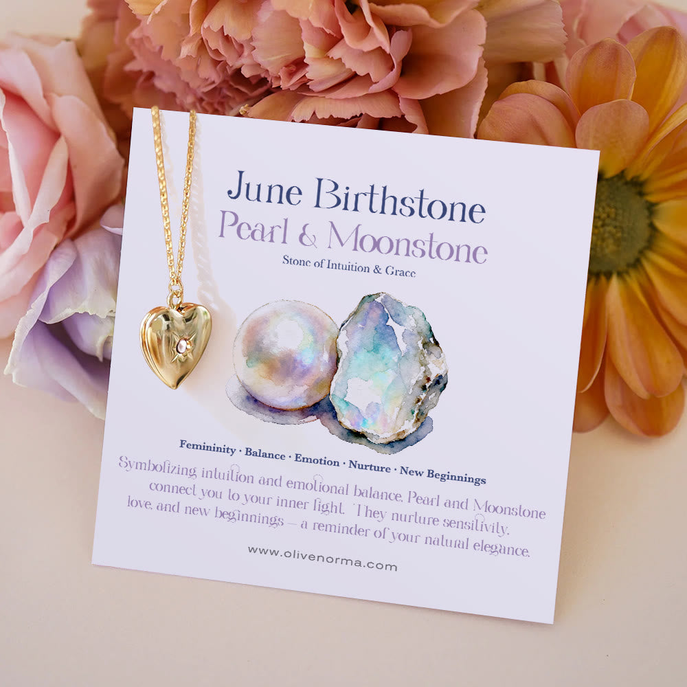 Olivenorma "Shine in My Heart"-Birthstone Heart Album Gift Card  Necklace - June & Pearl - With Birthstone Card - image 0