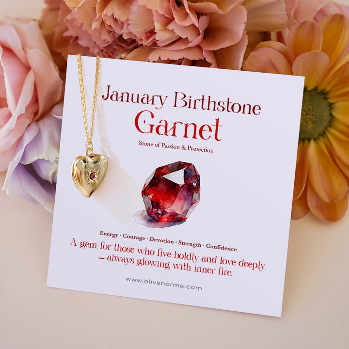 Olivenorma "Shine in My Heart"-Birthstone Heart Album Gift Card  Necklace - January & Garnet - With Birthstone Card - image 4
