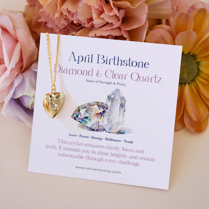 Olivenorma "Shine in My Heart"-Birthstone Heart Album Gift Card  Necklace - April & Simulated Diamond - With Birthstone Card - image 4