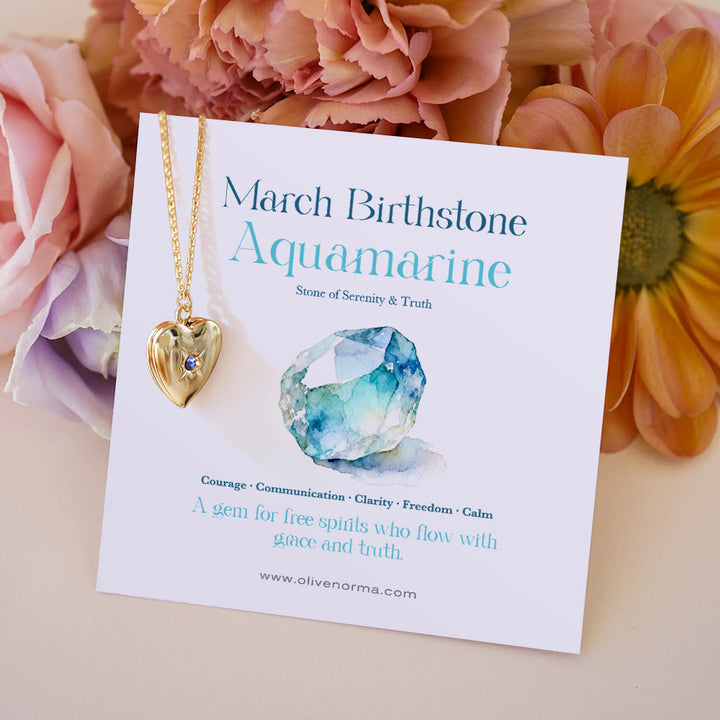 Olivenorma "Shine in My Heart"-Birthstone Heart Album Gift Card  Necklace - March & Aquamarine - With Birthstone Card - image 3