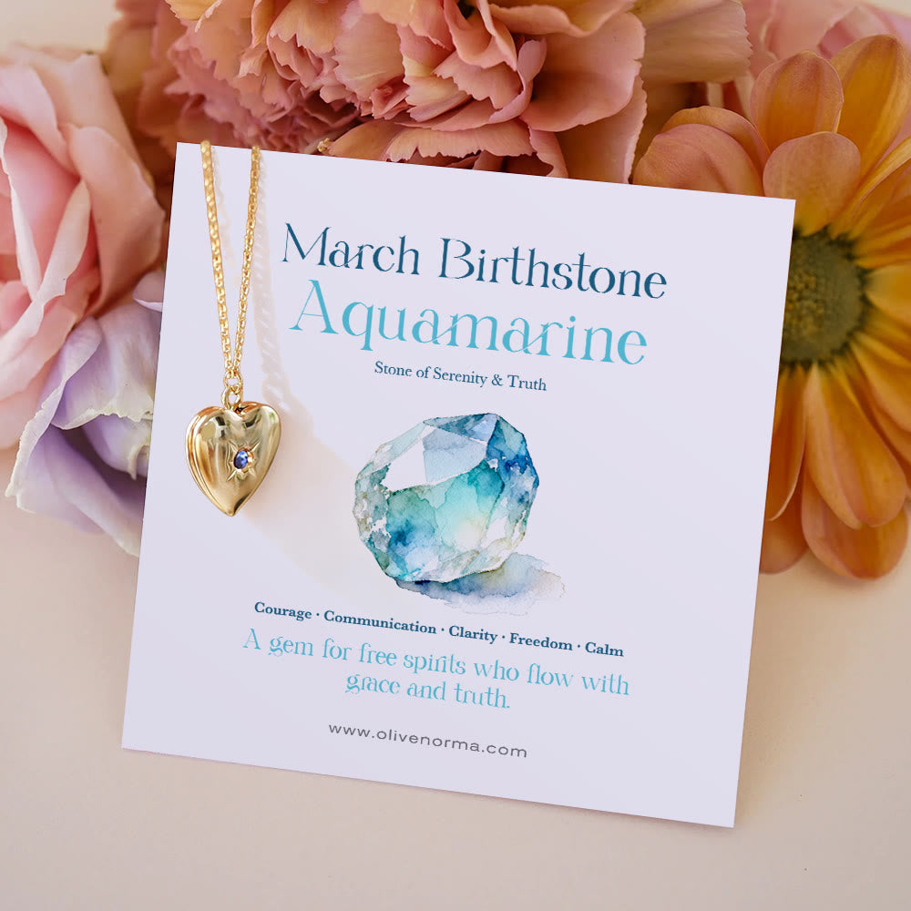 Olivenorma "Shine in My Heart"-Birthstone Heart Album Gift Card  Necklace - March & Aquamarine - With Birthstone Card - image 6